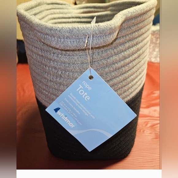 Rope Tote w/Handles N.W.T. Blk&Gray w/Extra Smaller Cream Woven Rope Basket - Picture 7 of 7